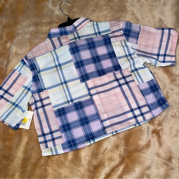Passport cropped patchwork top size small short sleeve button down shirt NWT/ - Picture 10 of 12